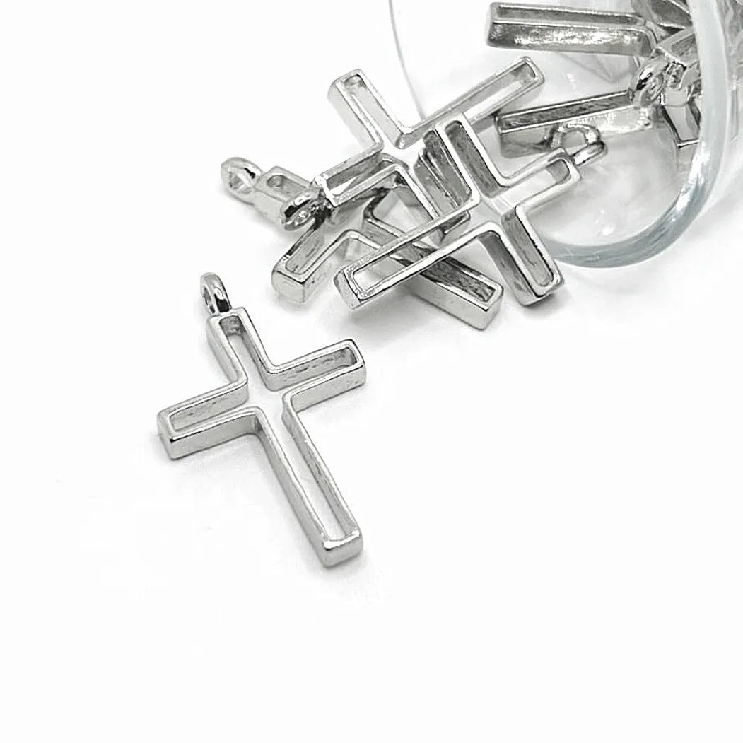 1, 4, 20 or 50 Pieces: Silver Simple Open Cross Charms