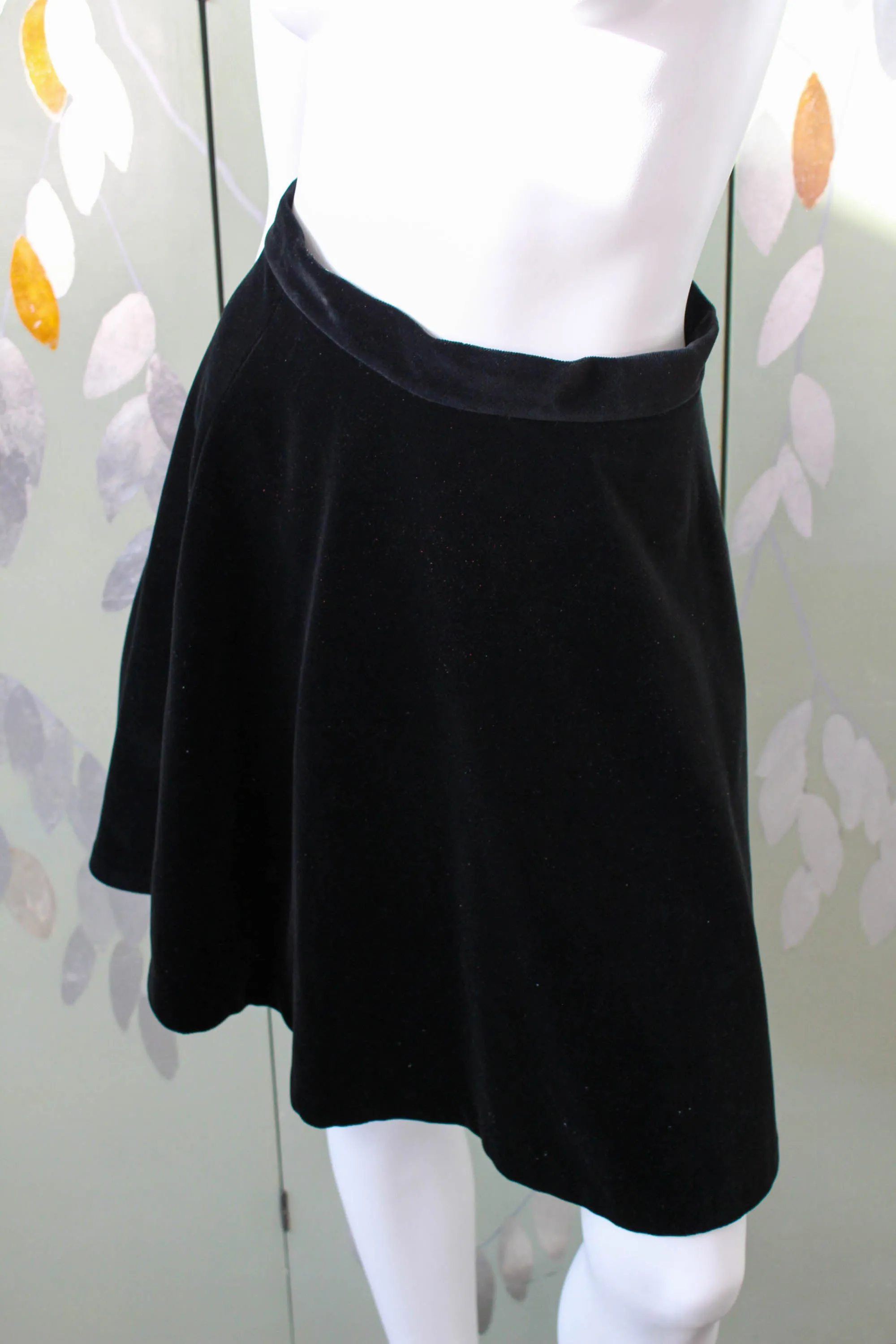 90s Laura Ashley Black Velvet Skirt, Waist 27"