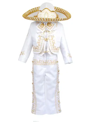 Baby Boys White Gold Virgin Mary Charro 6 Pc Formal Suit Set 6-12M