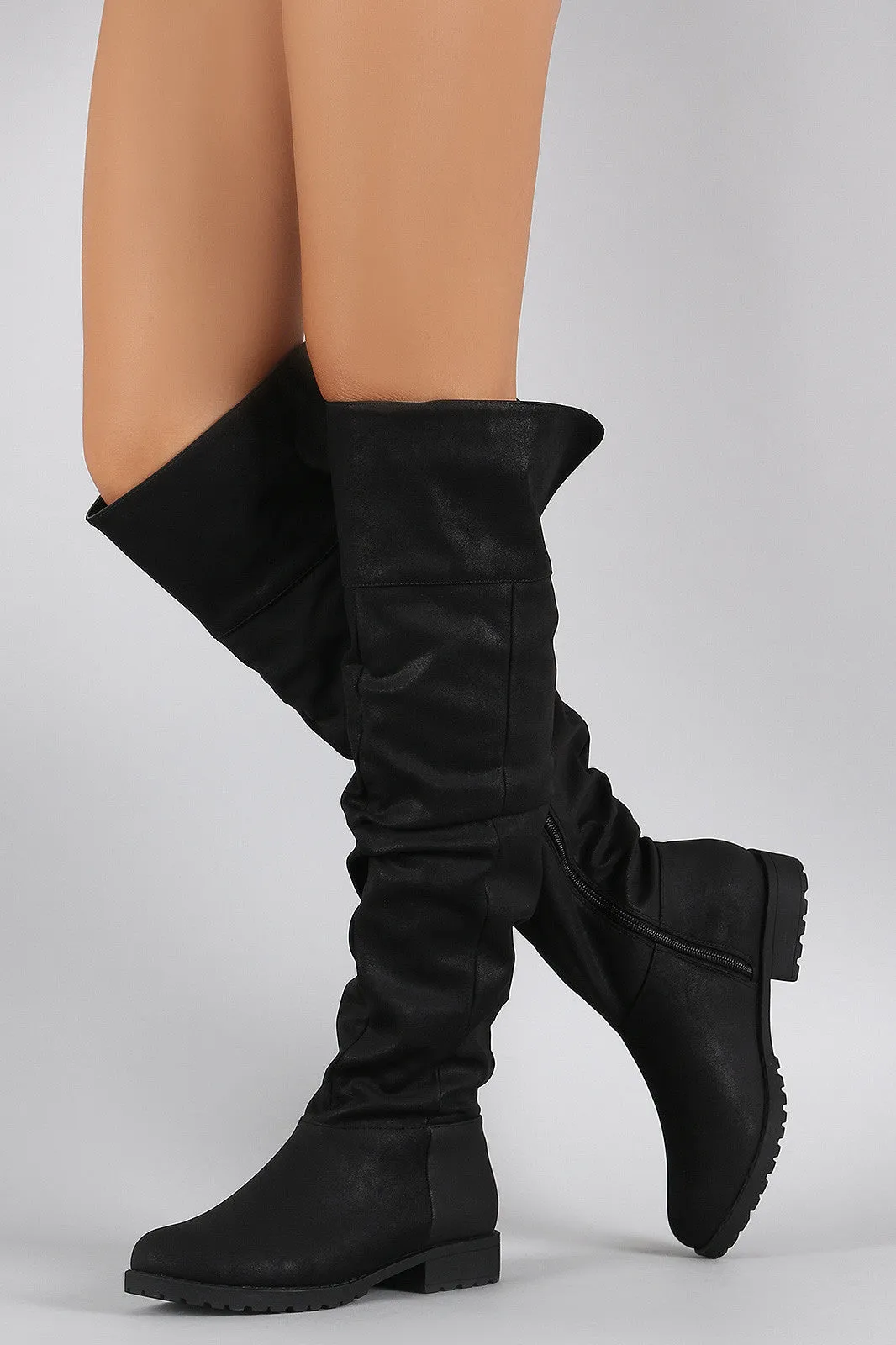 Bamboo Slouchy Round Toe Over-The-Knee Riding Boots