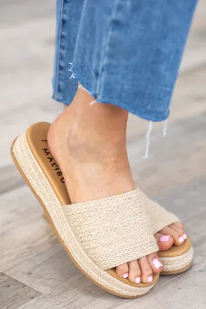 Beige Jute Platform Slide Sandals