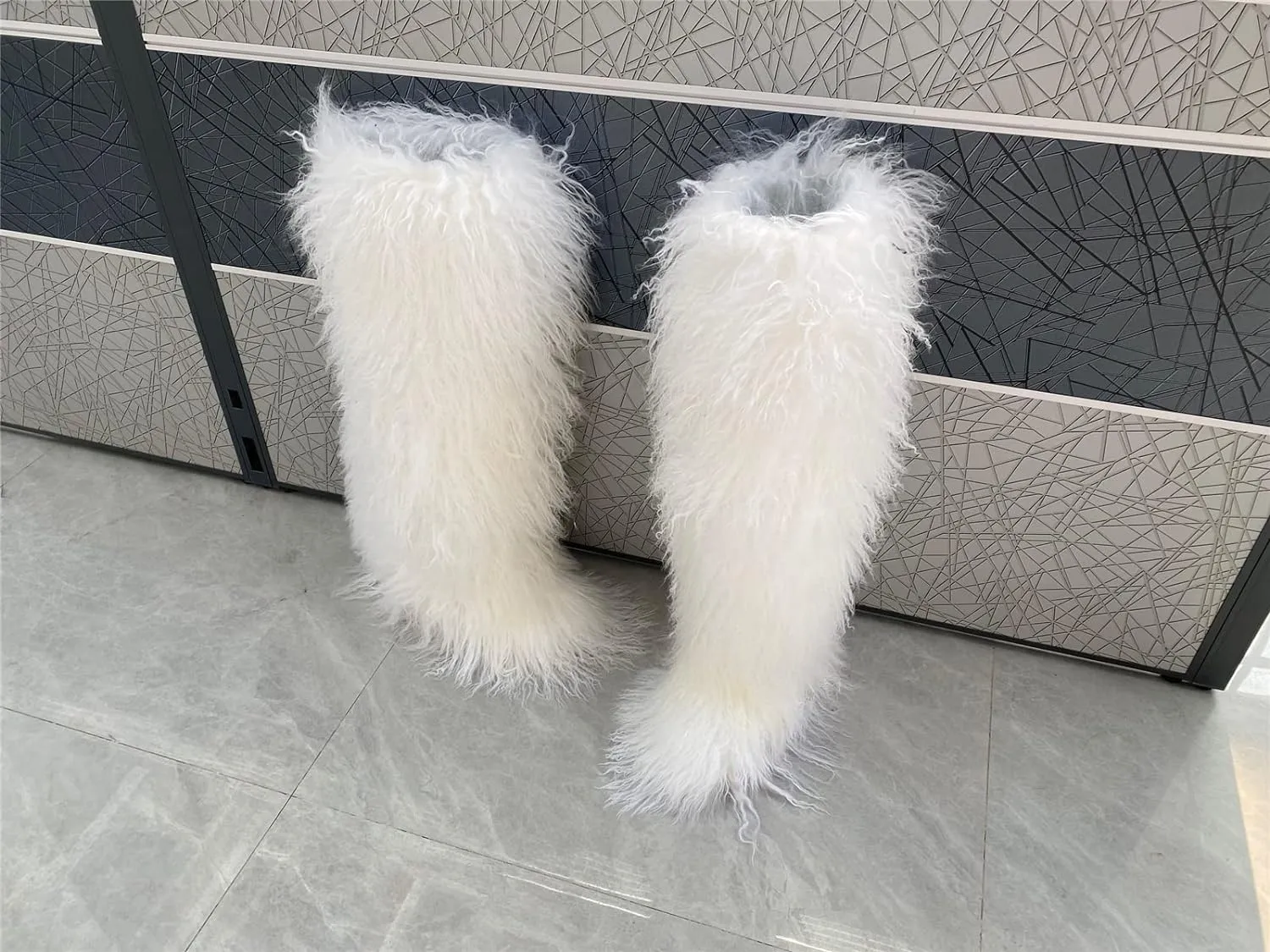 Big Fluffy Thigh Boot For Women Up To The Thigh With Real Mongolian Lamb Fur Long Curly Hair Fur All Over Warm Furry Snow Booties Sexy Hairy Skinning Boots