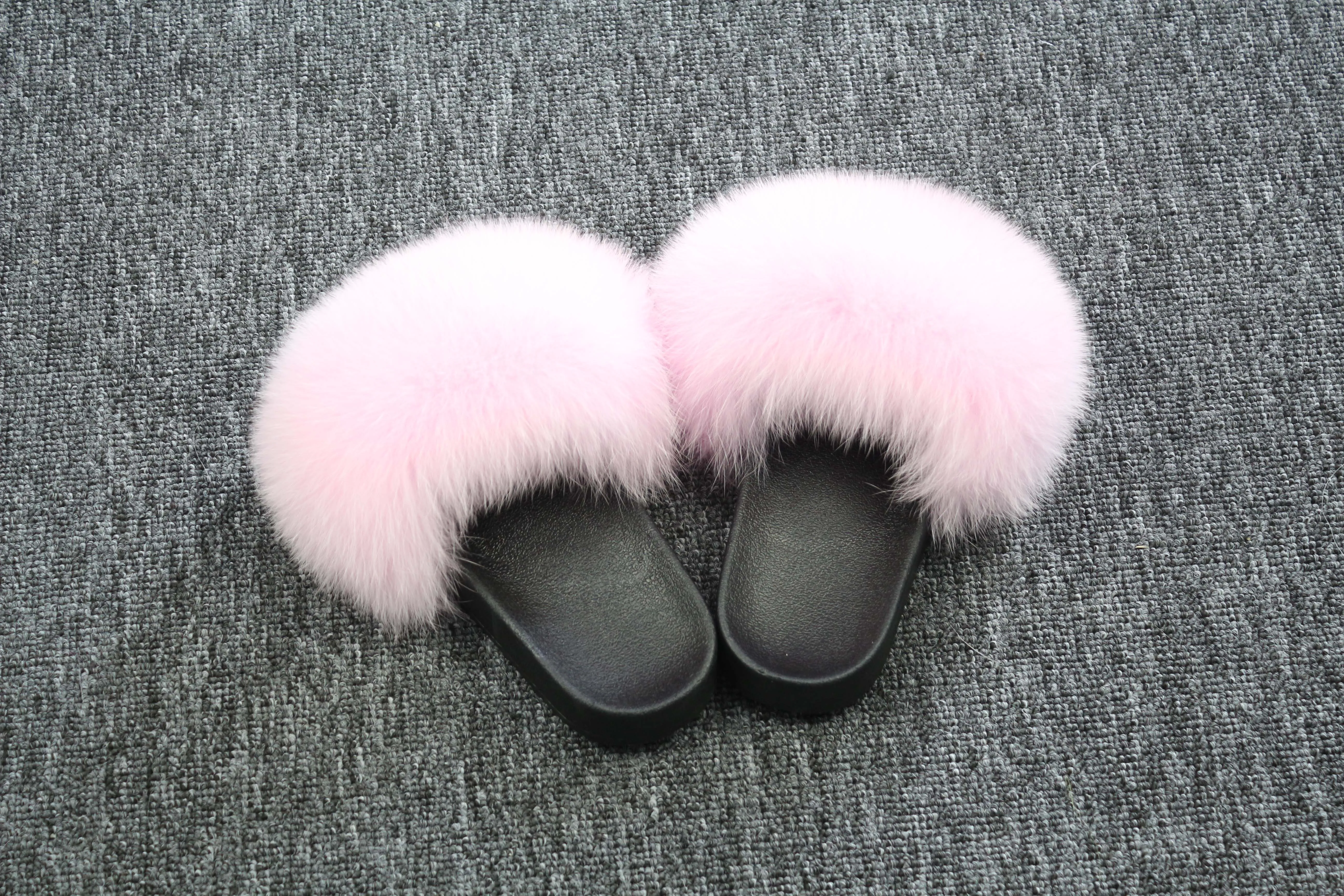 Blush Real Polar Fox Fur Slippers