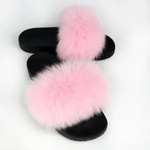 Blush Real Polar Fox Fur Slippers