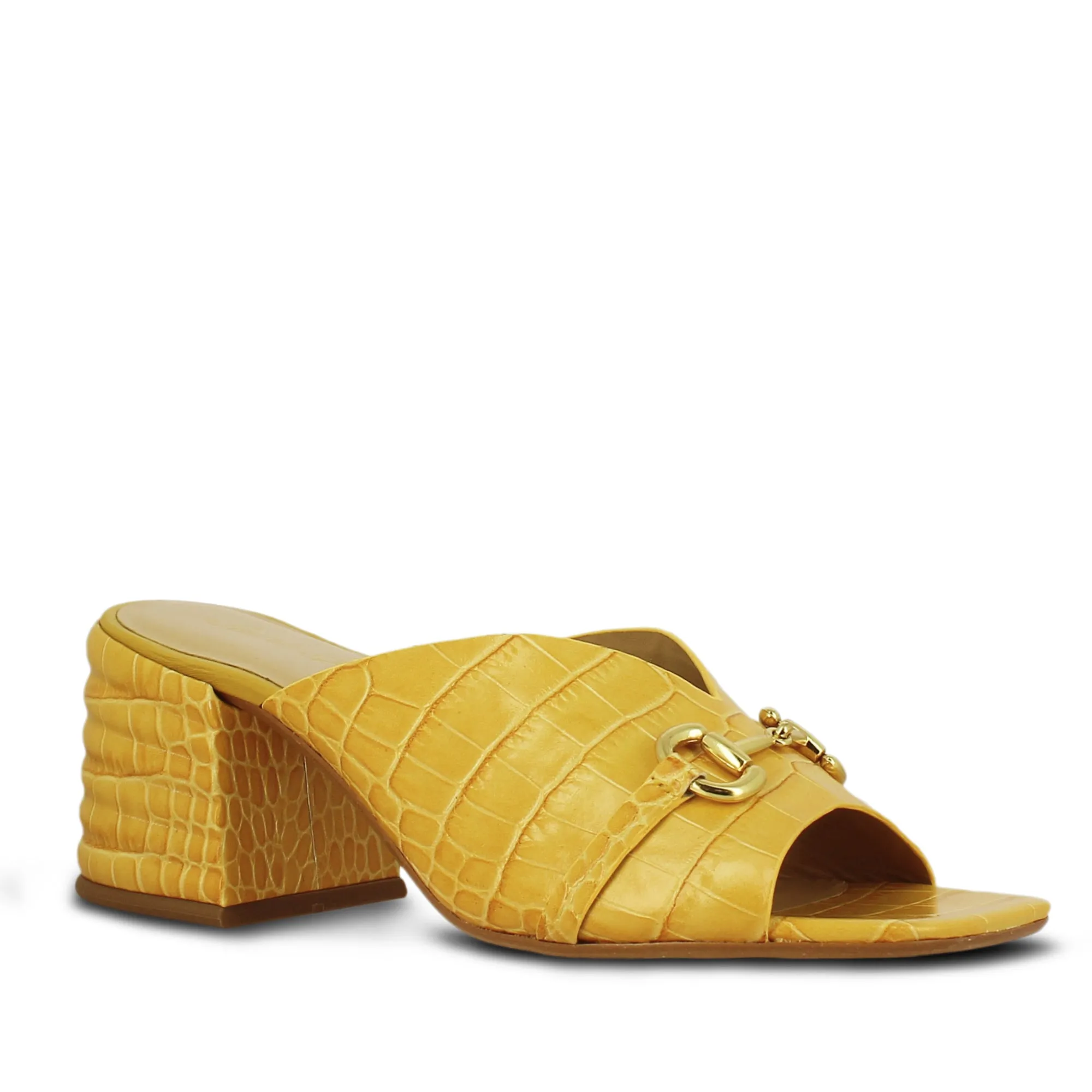 Brianna Yellow Croc Embossed Leather Block Heel Mules