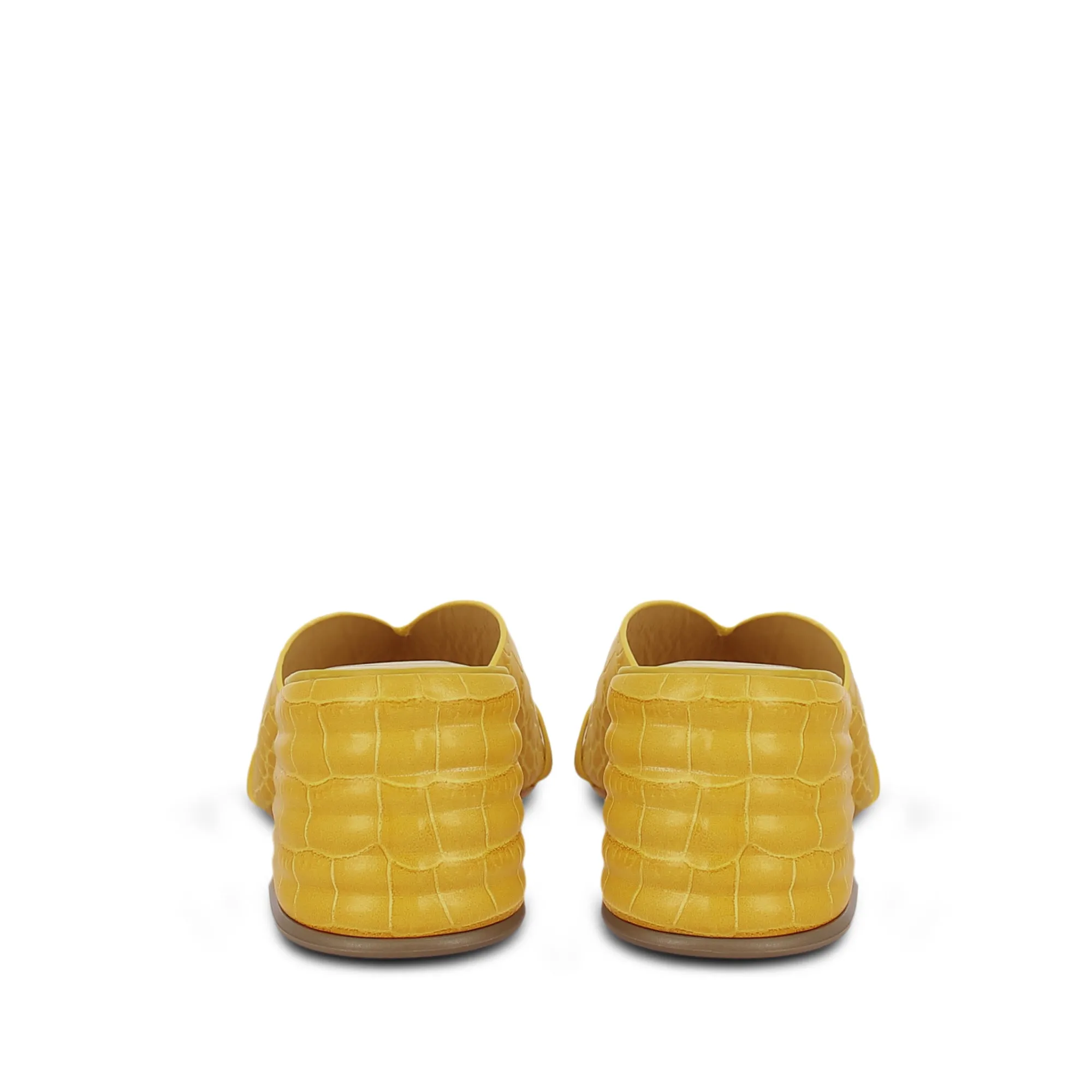 Brianna Yellow Croc Embossed Leather Block Heel Mules