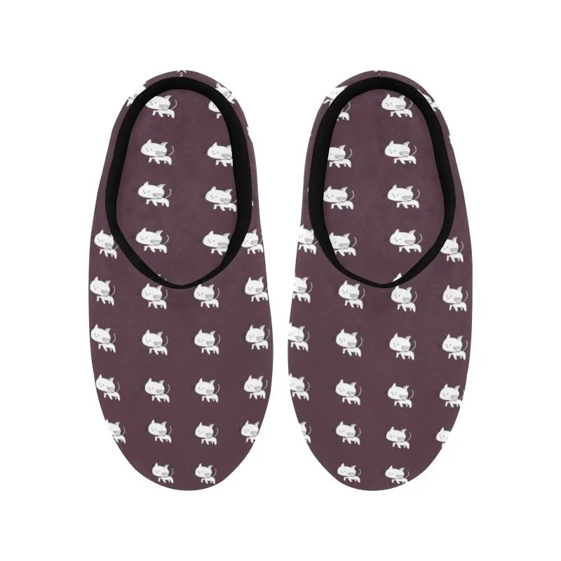 Cat Pattern Slippers For Women Non-Slip Cotton Brown