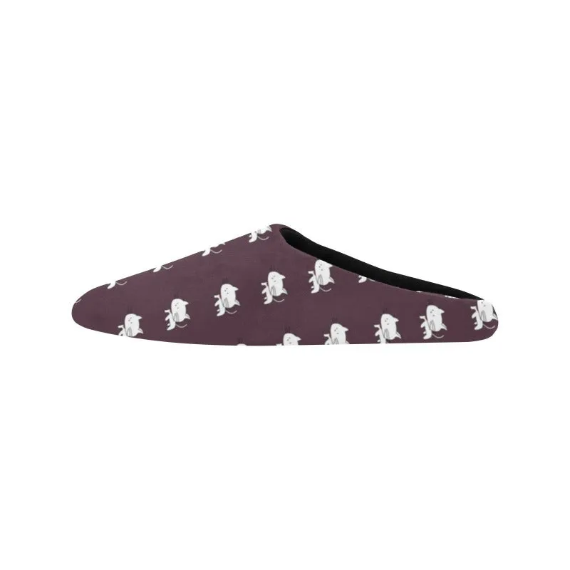 Cat Pattern Slippers For Women Non-Slip Cotton Brown