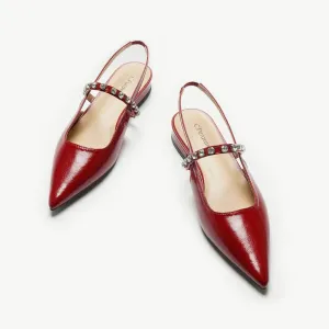 Crystal Strap Slingback Flats (Aida) Red