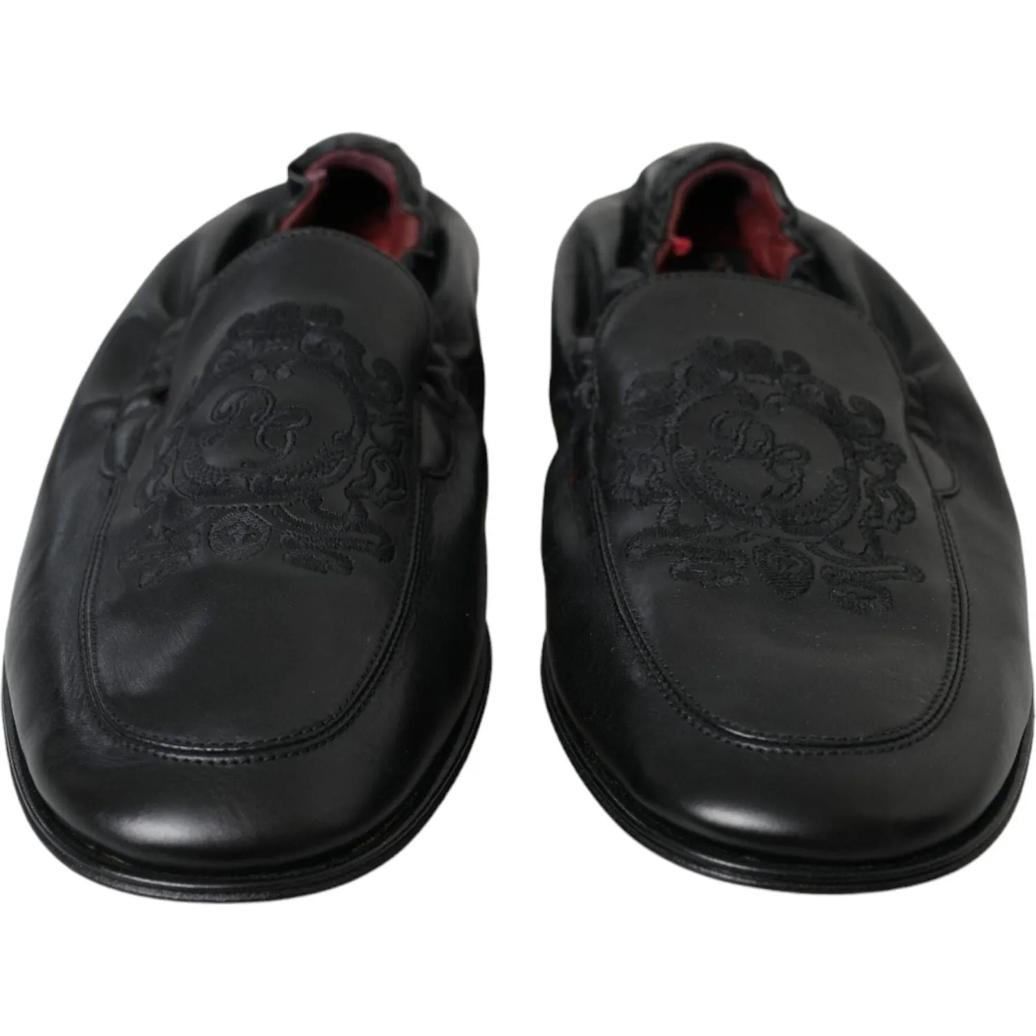 Dolce & Gabbana Black Logo Embroidered Leather Loafer Men Dress Shoes