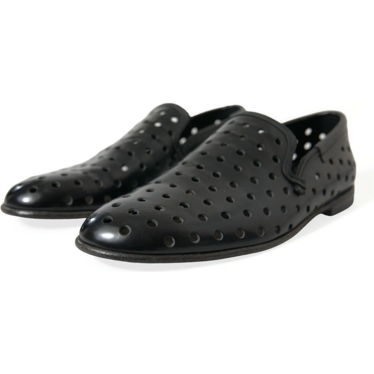 Dolce & Gabbana Elegant Black Leather Perforated Loafers