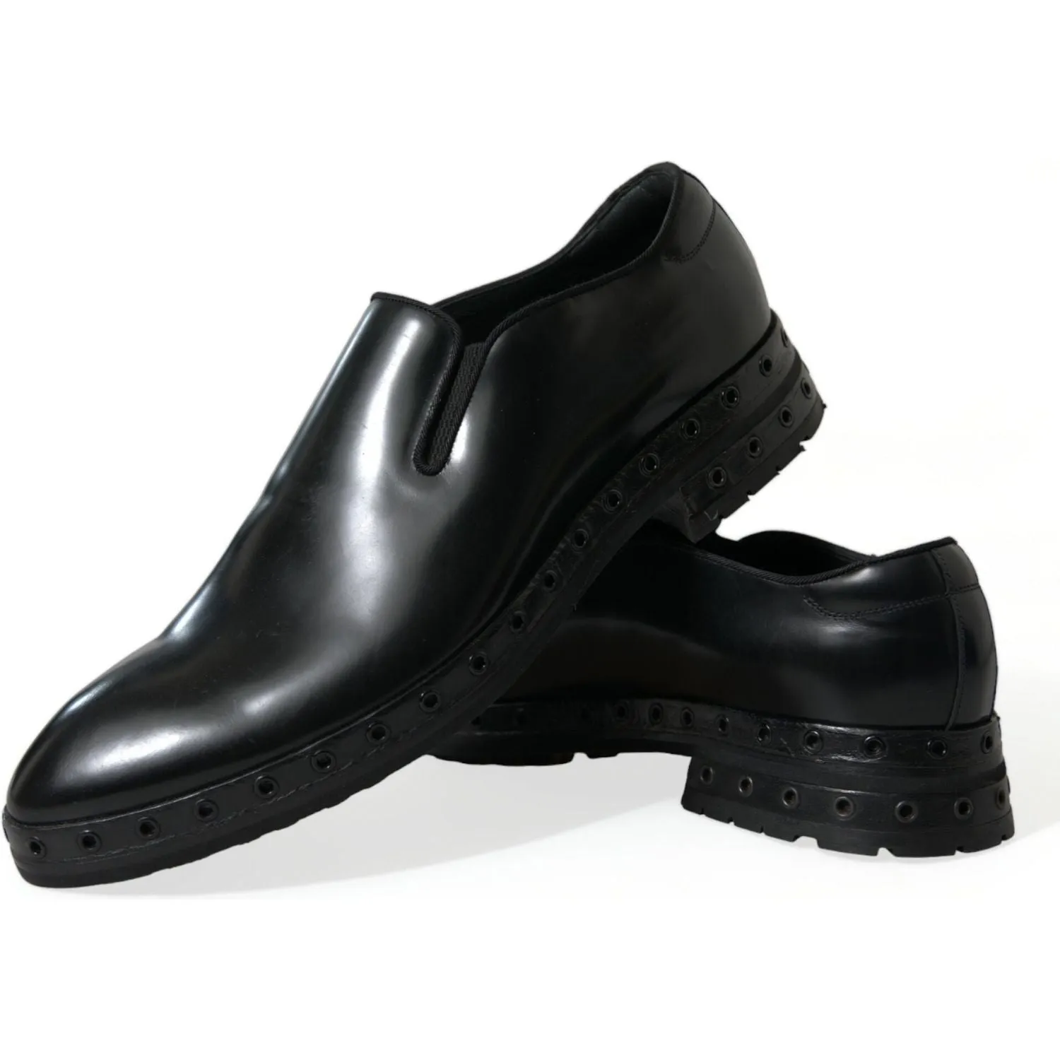 Dolce & Gabbana Elegant Black Leather Studded Loafers