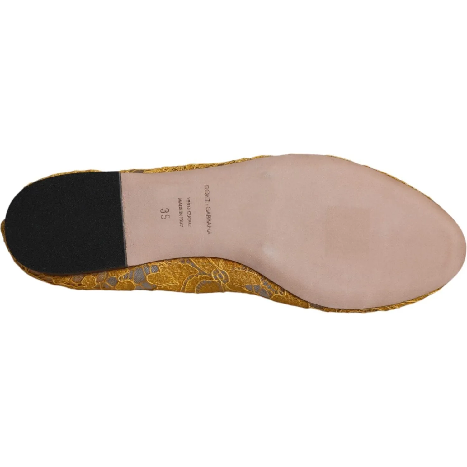 Dolce & Gabbana Mustard Lace Crystal Ballet Flats Loafer Shoes