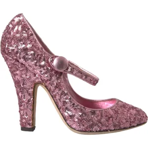 Dolce & Gabbana Pink Sequin Mary Jane Pumps High Heels Shoes