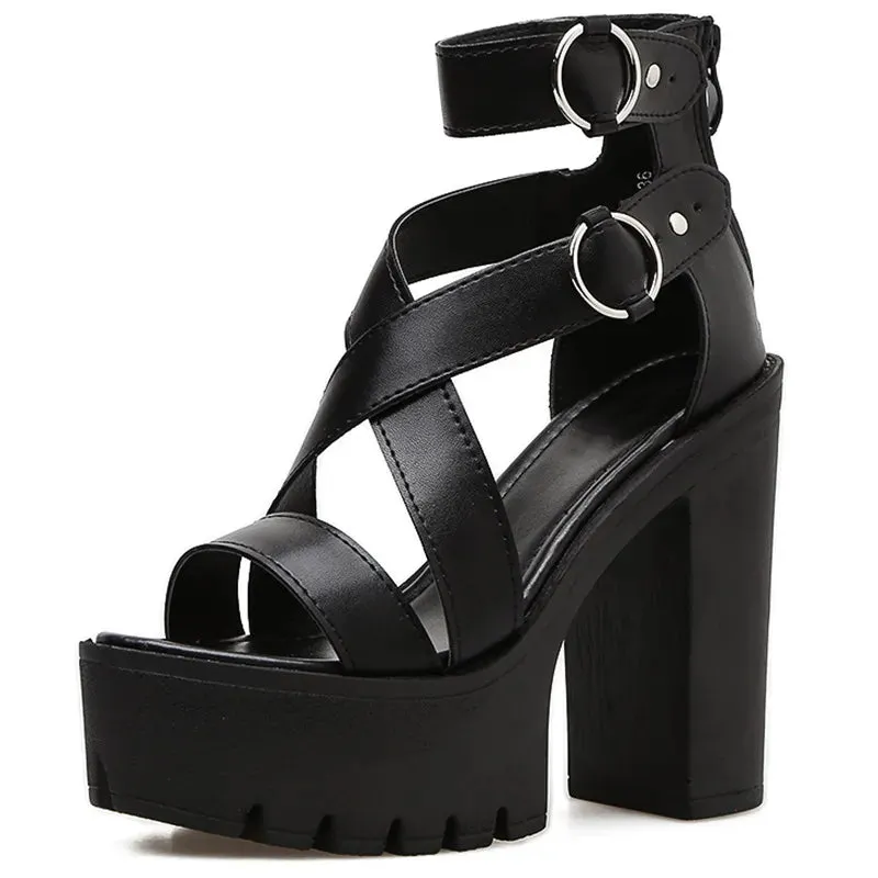 Double-Buckle Platform Sandals