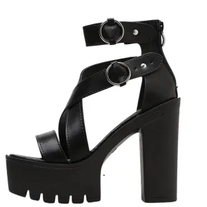 Double-Buckle Platform Sandals