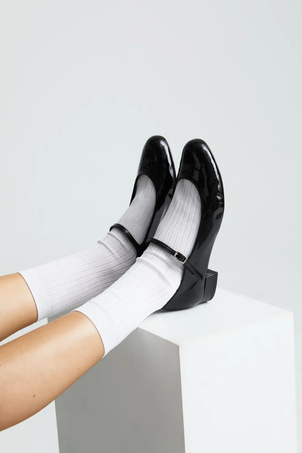 Emilia Mary Janes in Black Patent Leather