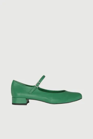 Emilia Mary Janes in Grass-coloured Leather