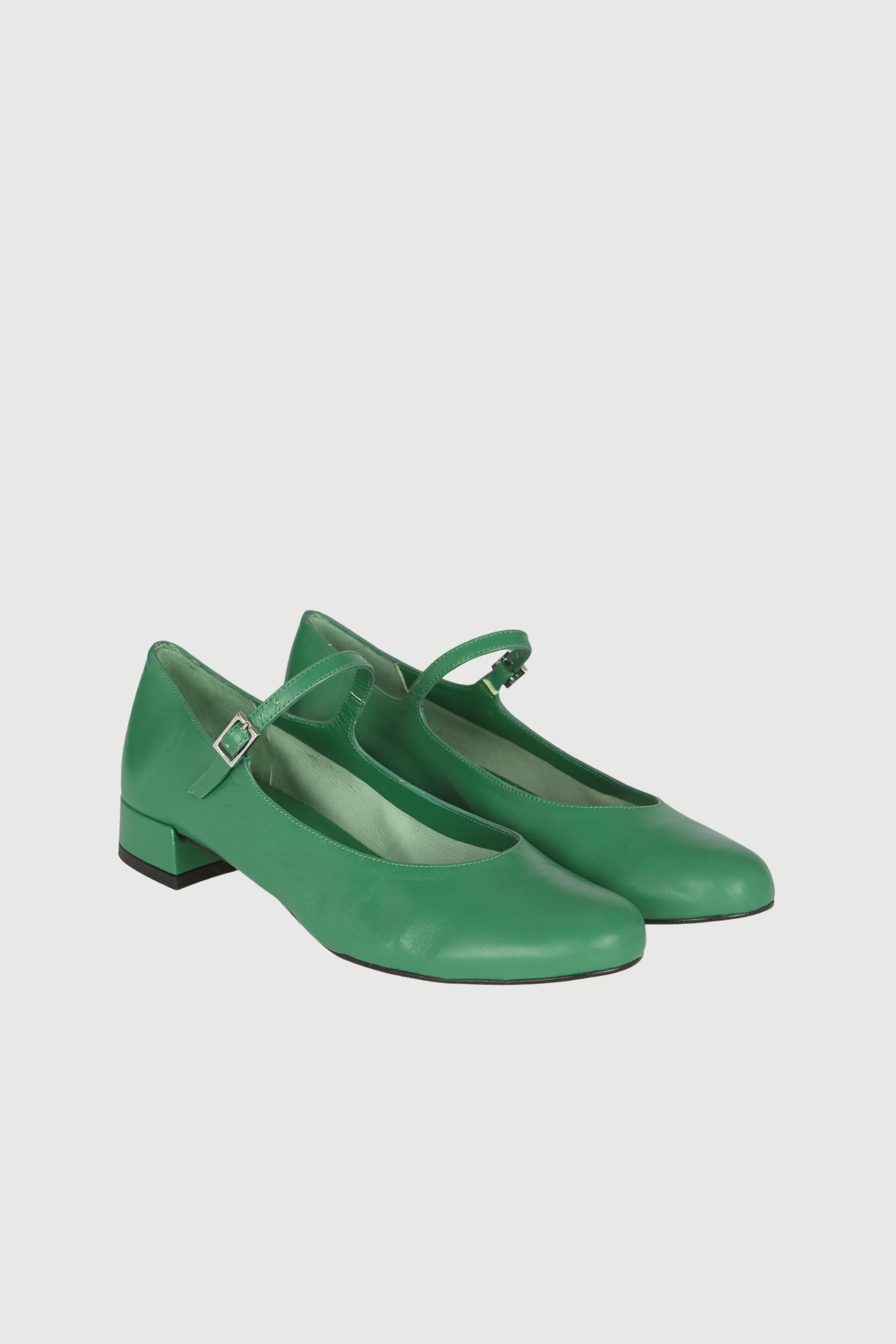 Emilia Mary Janes in Grass-coloured Leather