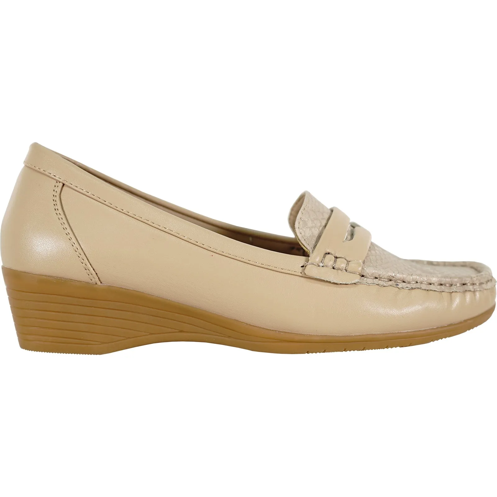 KOZI Women Comfort Casual Shoe ML3253 Wedge Slip-On Loafer Champagne