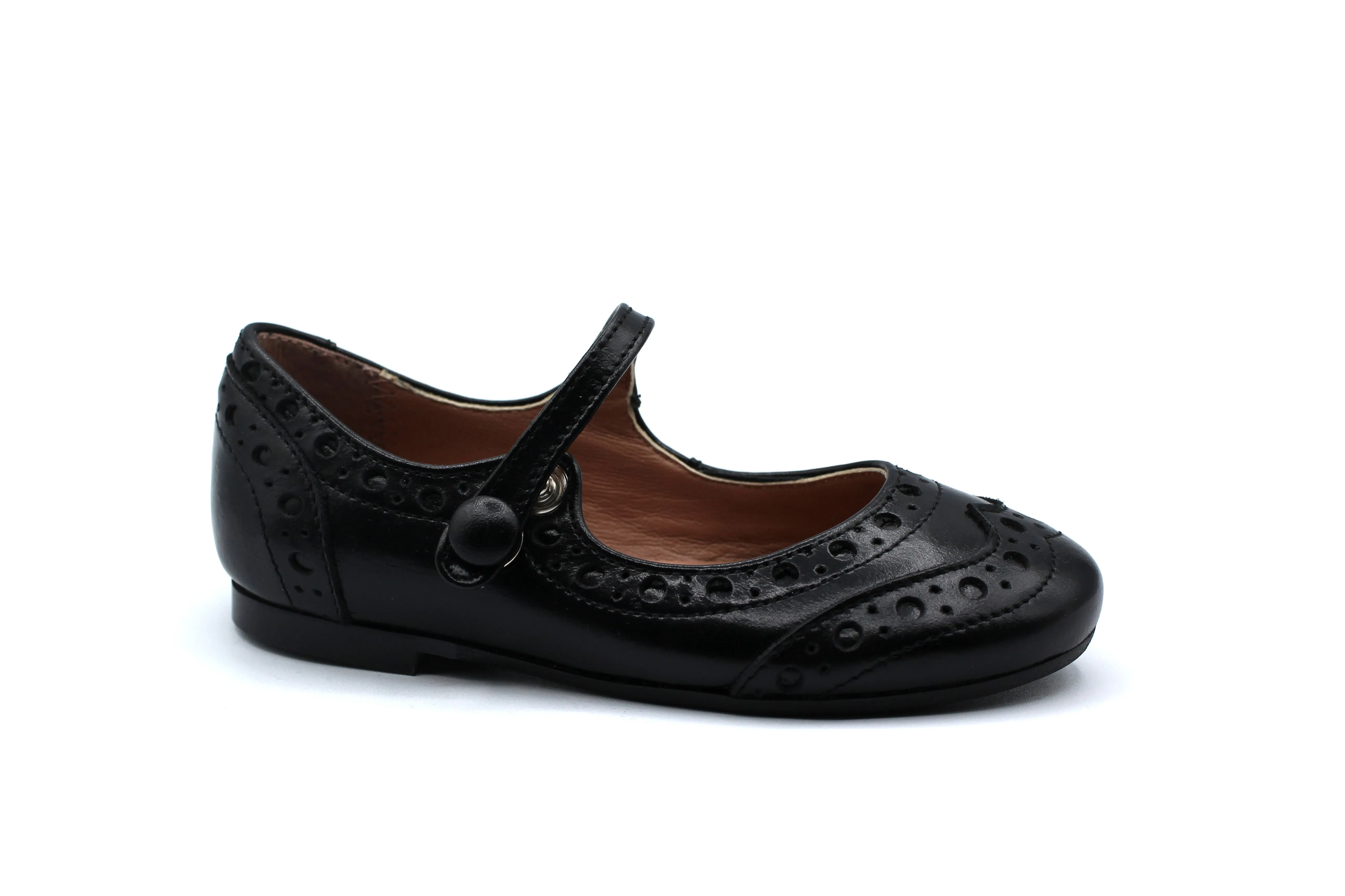 Papanatas Black Leather Wingtip Mary Jane