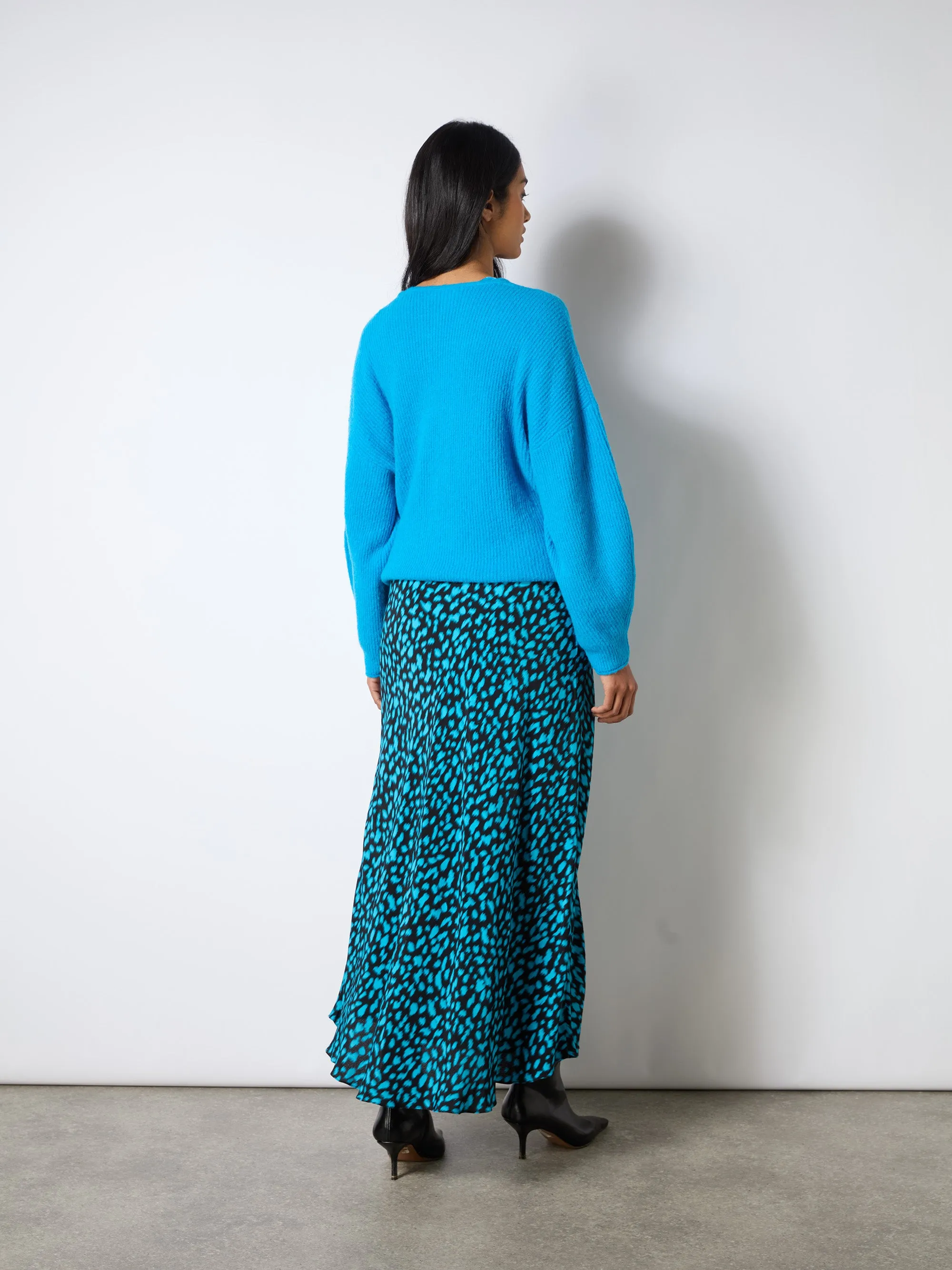 Petite Blue Dash Print Contrast Panel Skirt