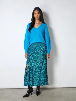 Petite Blue Dash Print Contrast Panel Skirt