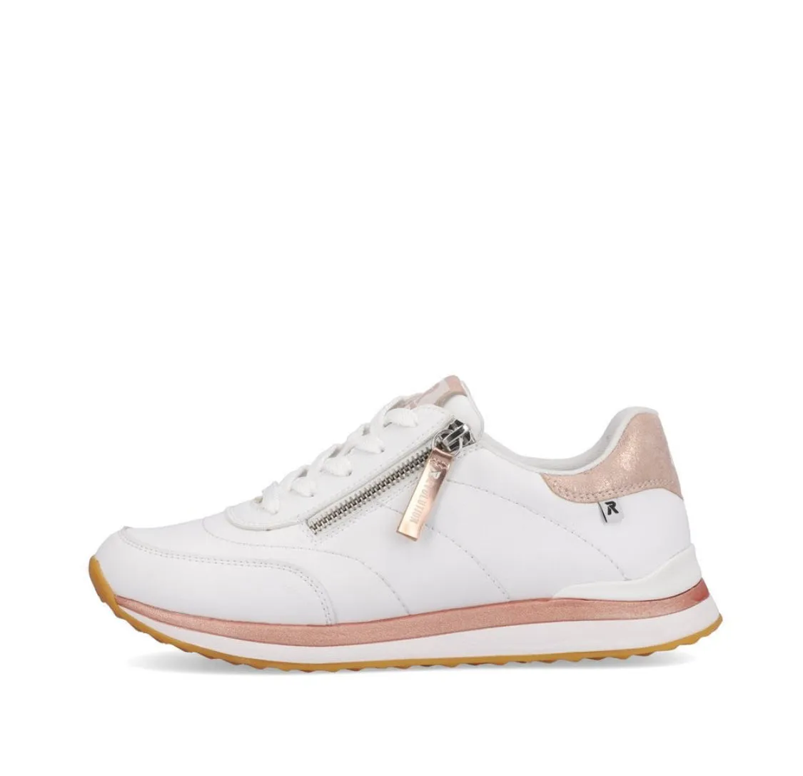 Rieker Evolution 42505-80 White And Rose Gold Leather Trainers