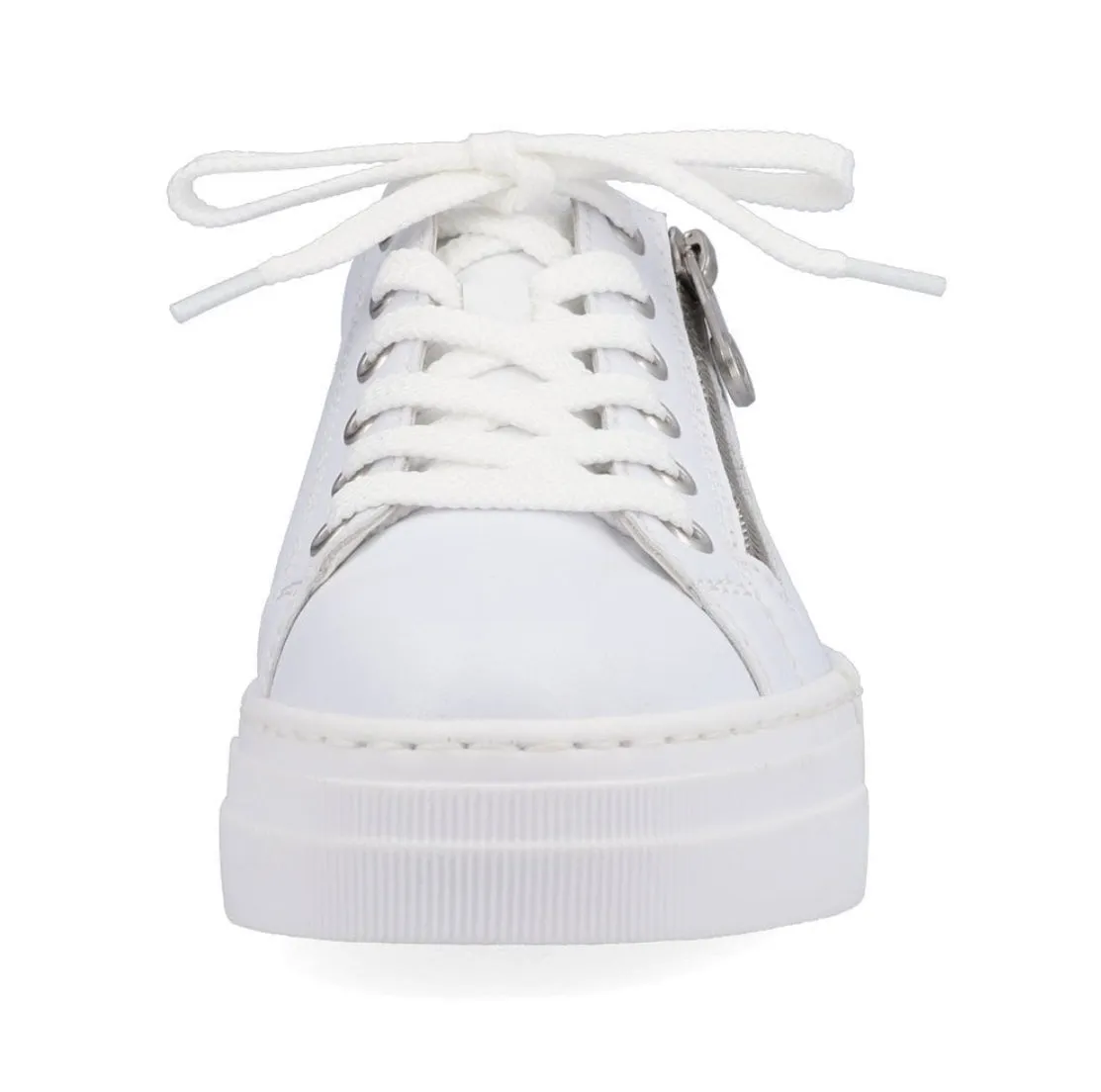 Rieker N4921-81 White Leather Flatform Trainers