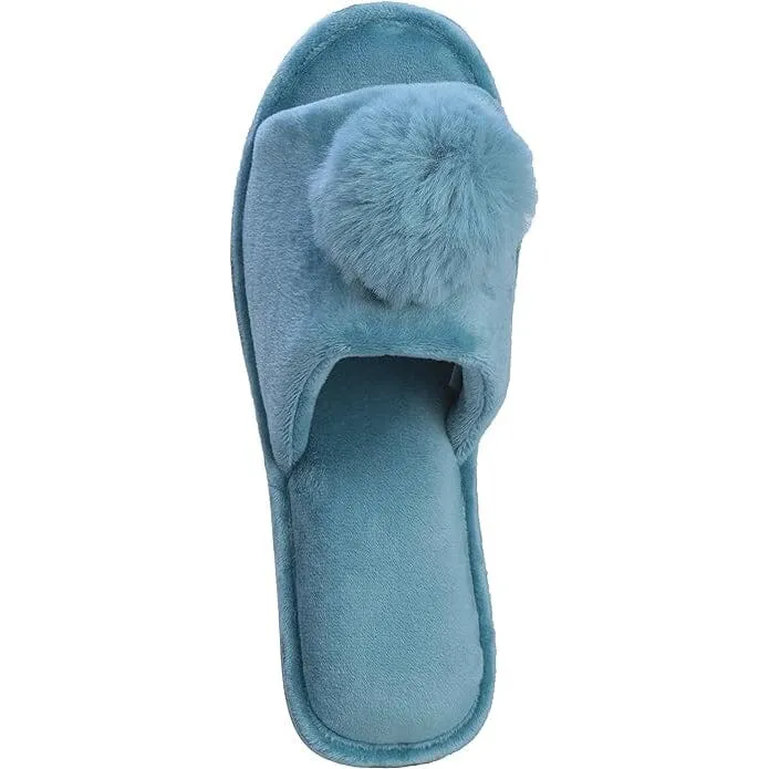 Roxoni Women's Slippers Lovely Velvet Pom-Pom Open Toe House Slides