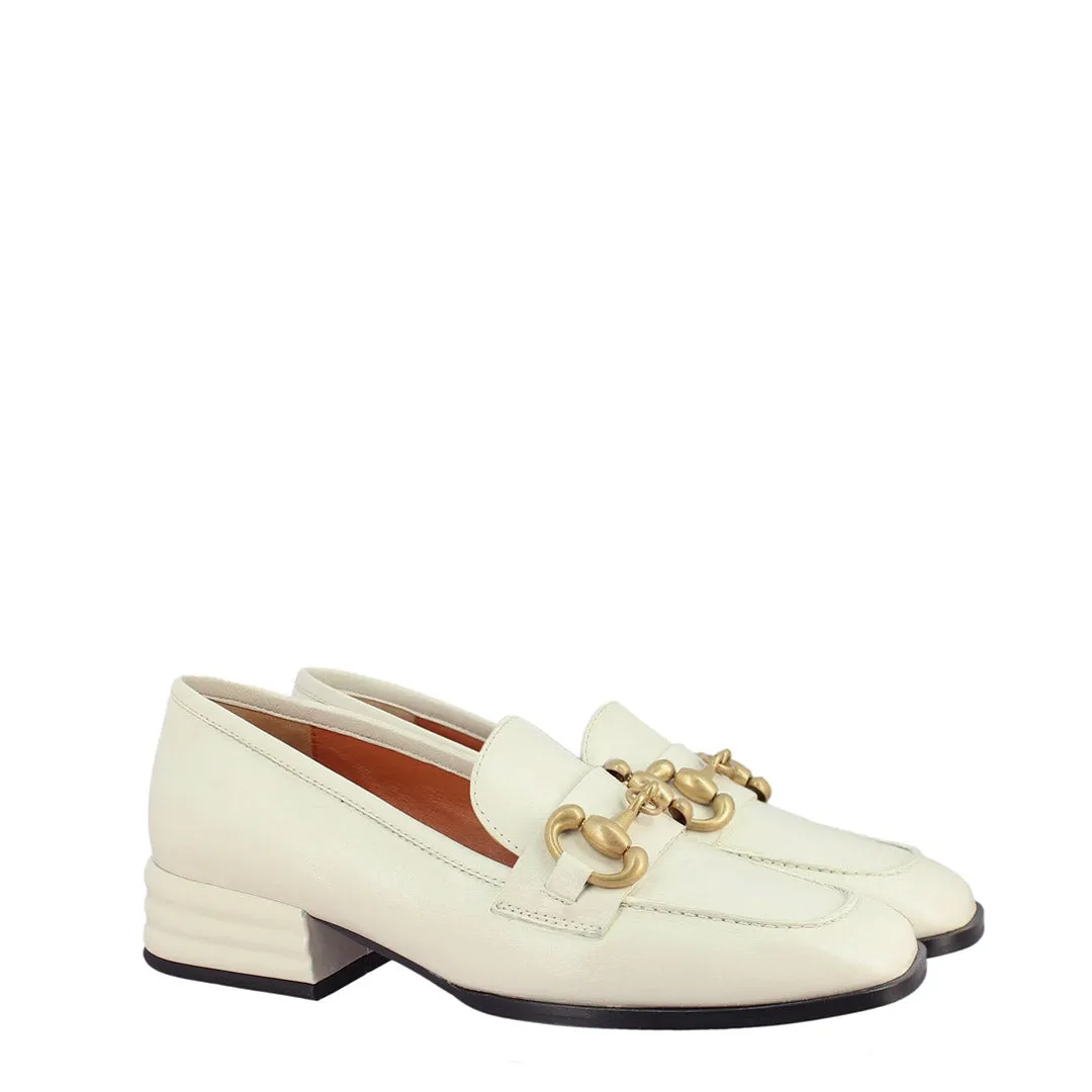 Saint Jenny Off White Leather Moccasins