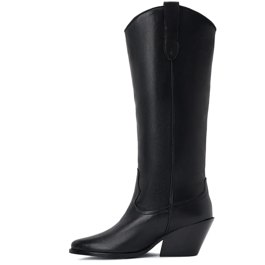 Saint Loanna Black Leather Knee High Long Boots