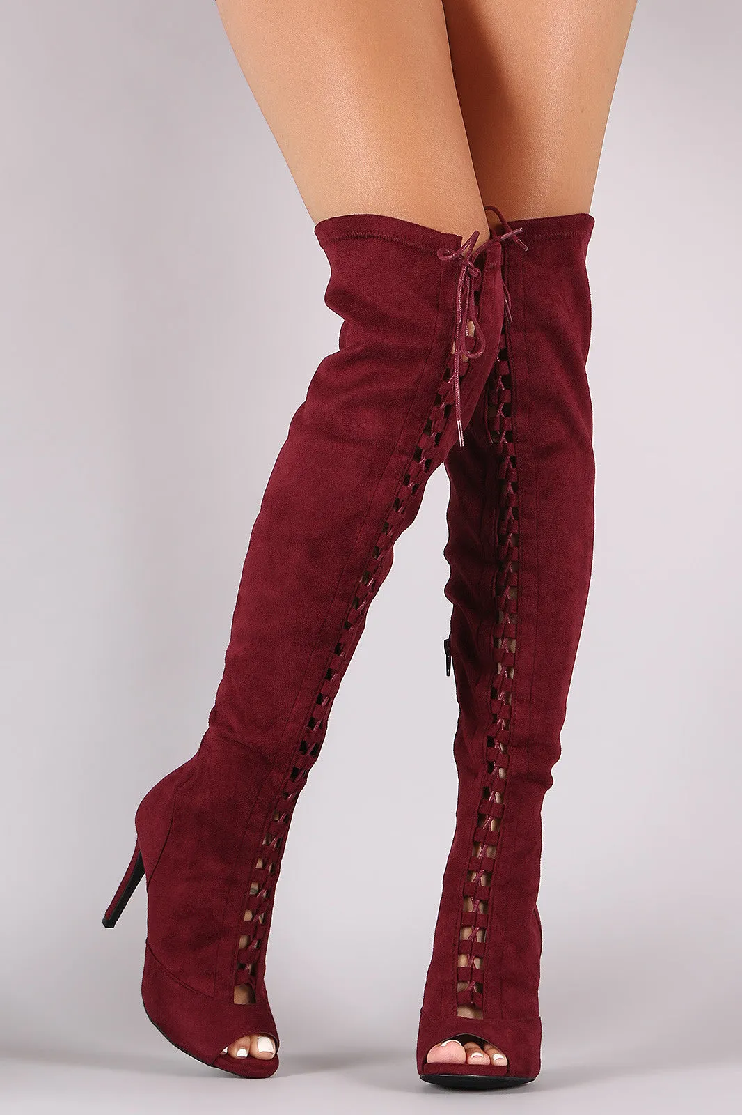 Wild Diva Lounge Lace Up OTK Stiletto Boot