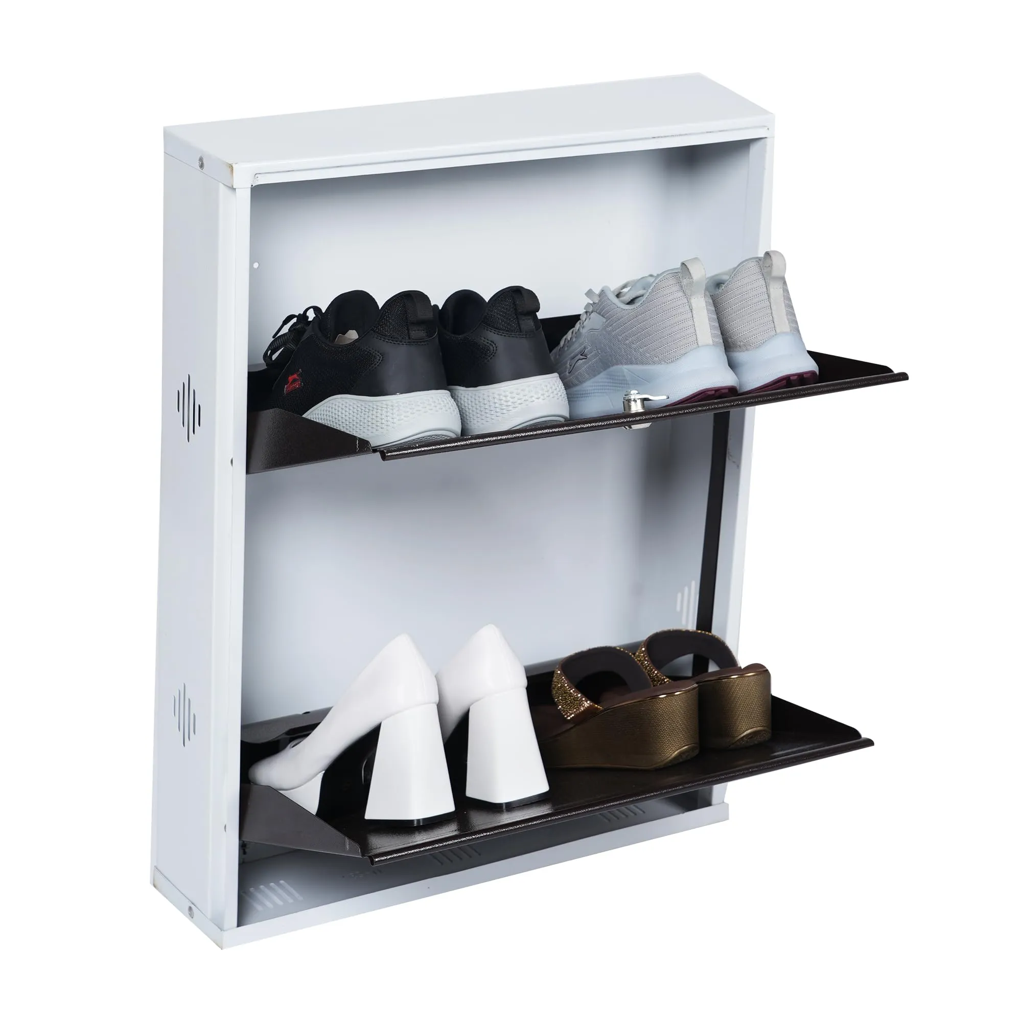 ZOSHOMI Orril Powder Coated 21" 2 Door Steel Shoe Rack - Full White (Make in India)-MADE IN INDIA